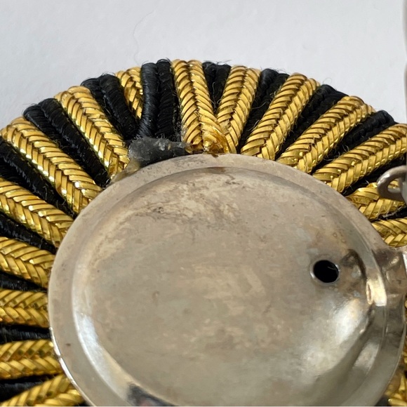 Vintage handmade black and gold cloth button earrings - Picture 6 of 6